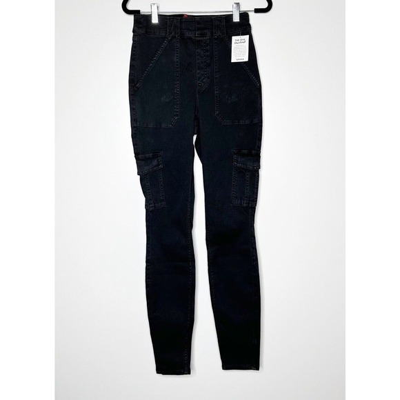 NWT Spanx Twill Cargo Pants Tapered Leg High Rise Womens Black Size Medium Tall - Picture 3 of 6